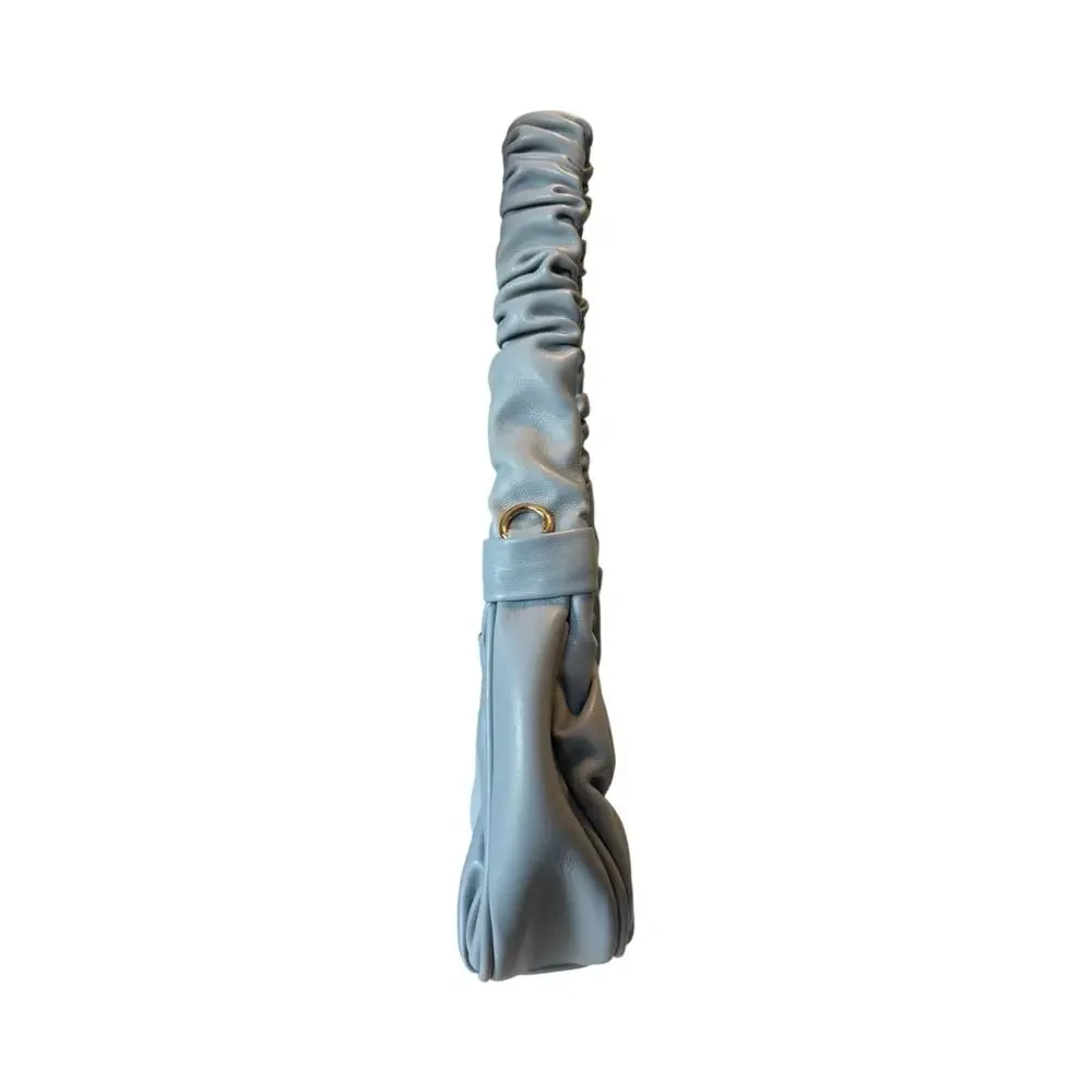 Urban Expressions Dusty Blue Scrunch Shoulder Bag Faux Leather Ruched Hobo Purse - Picture 3 of 7